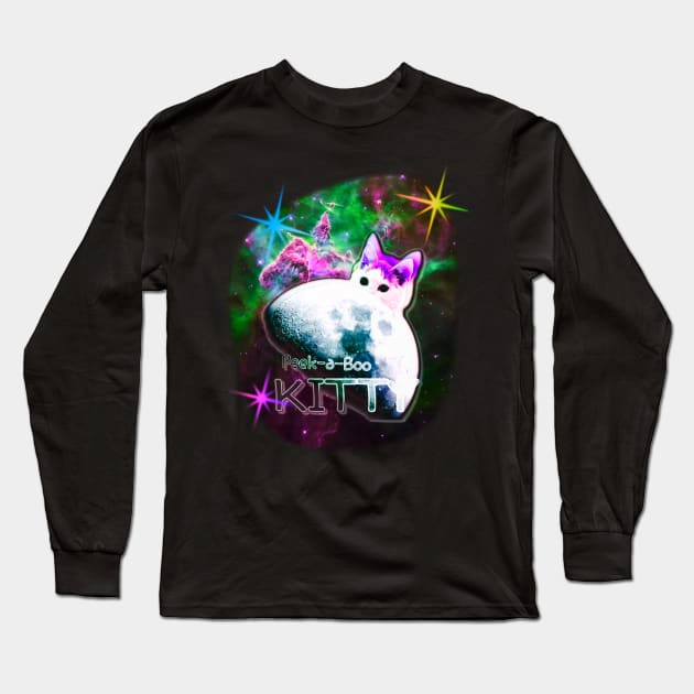 Peek-a-Boo Space Kitty Long Sleeve T-Shirt by AlondraHanley